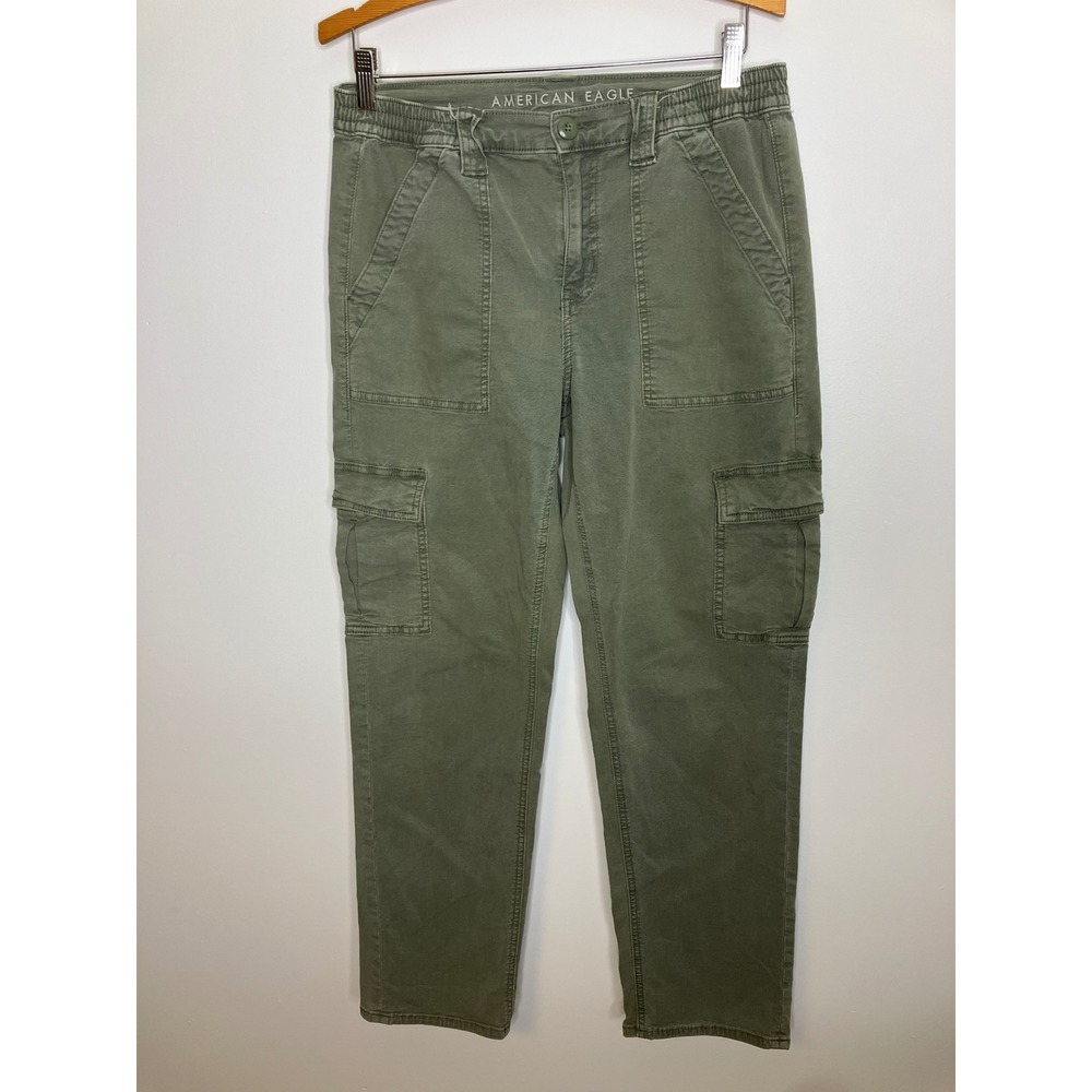 American Eagle Cargo Pants Womens 8 Green Excellent Stretch Utility Straight Leg